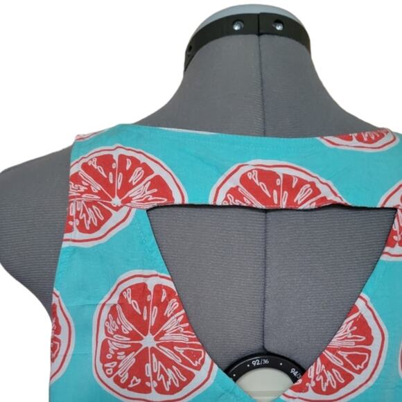 Citrus Print Tank Top Size Small  Turquoise Tropical Vibes Orange Slices - Picture 3 of 7